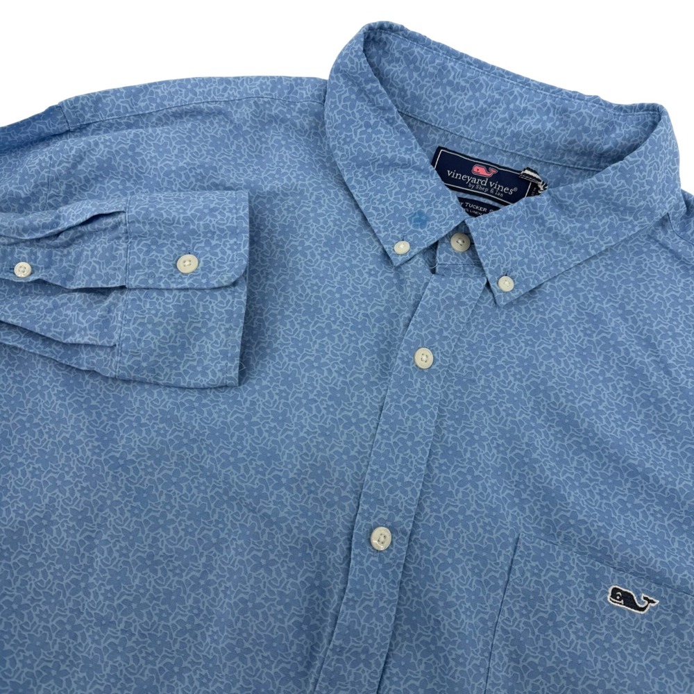 Vineyard Vines Tucker Shirt Mens 2XL Blue Floral Cotton Linen Slim Fit